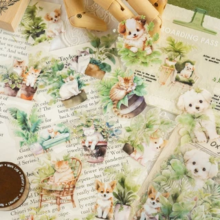 Journamm 30pcs PET พืชสีเขียวสติกเกอร์บัญชีมือ DIY Scrapbooking Collage ไดอารี่ Junk Journal สติกเกอร์ตกแต่ง