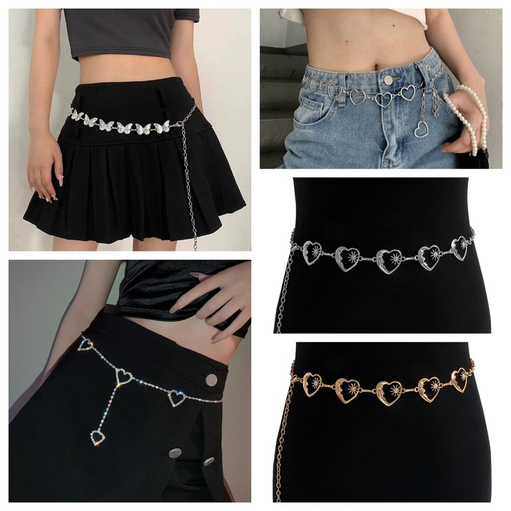 Springevengrace Harajuku Punk Moon เข็มขัดโลหะผู้หญิง Vintage Punk Gothic Moon Sun เอวสูงเข็มขัดจี้เข็มขัดหญิงใหม่