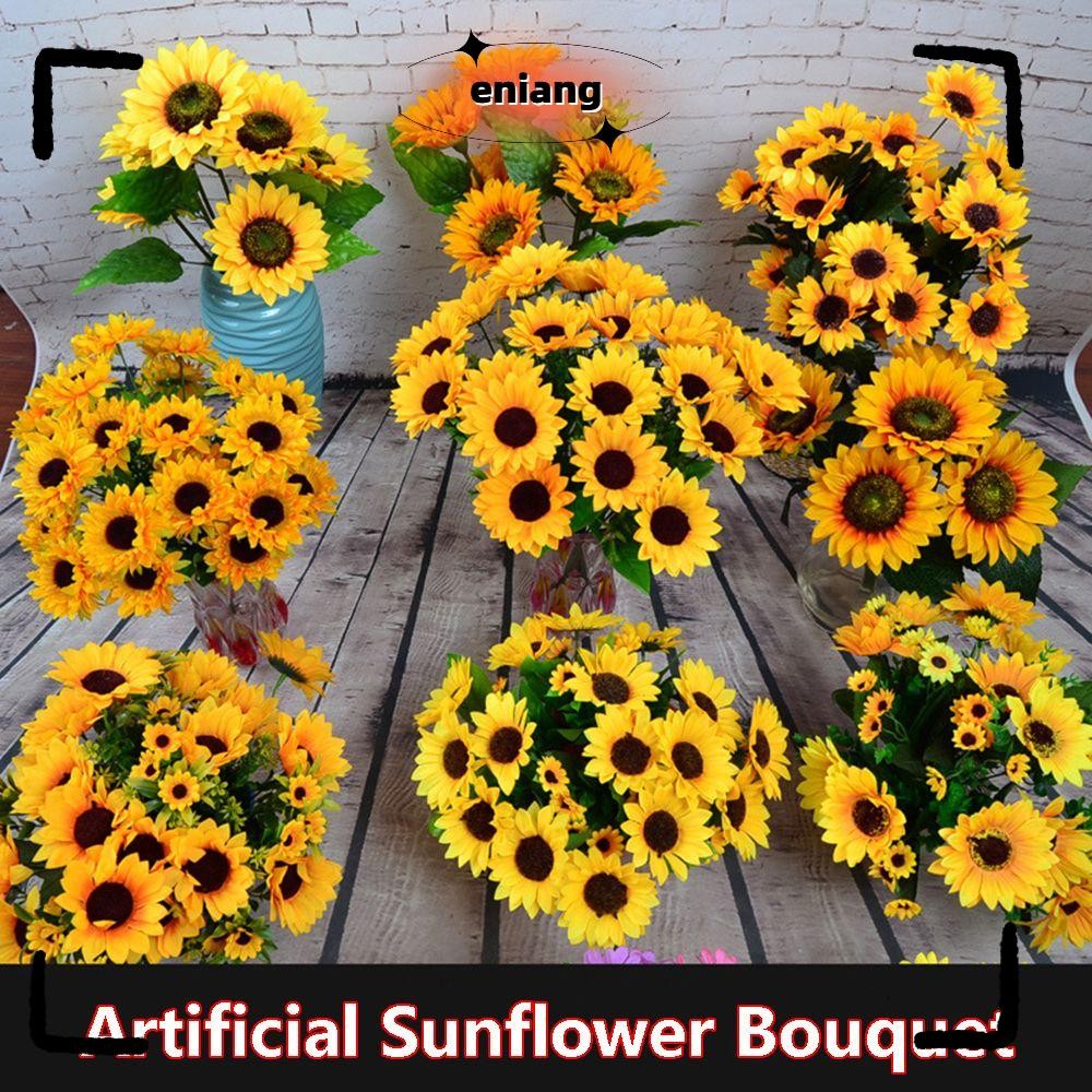 Eniang815 5/7/22 หัวผ้าไหมดอกทานตะวัน DIY Craft ตกแต่งบ้านสีเหลืองสดใสตกแต่งงานแต่งงาน