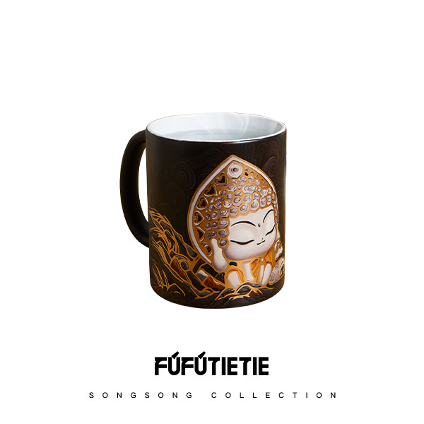【FUFUTIETIE】แก้วเซรามิคเปลี่ยนสีตามอุณหภูมิ สไตล์จีน | ของขวัญนำโชค แก้วน่ารัก