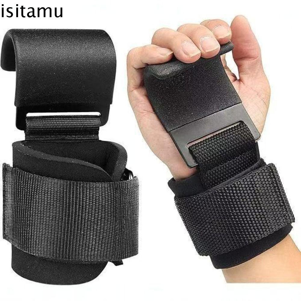 Isitaft 1 PC/คู่ยกน้ําหนัก Grip Hook, Non-Slip Pull-up เสริม Power Wrist Guard, Fitness Hook Training สีดําเสริมปรับตะขอเหล็ก Grips Strap Gym