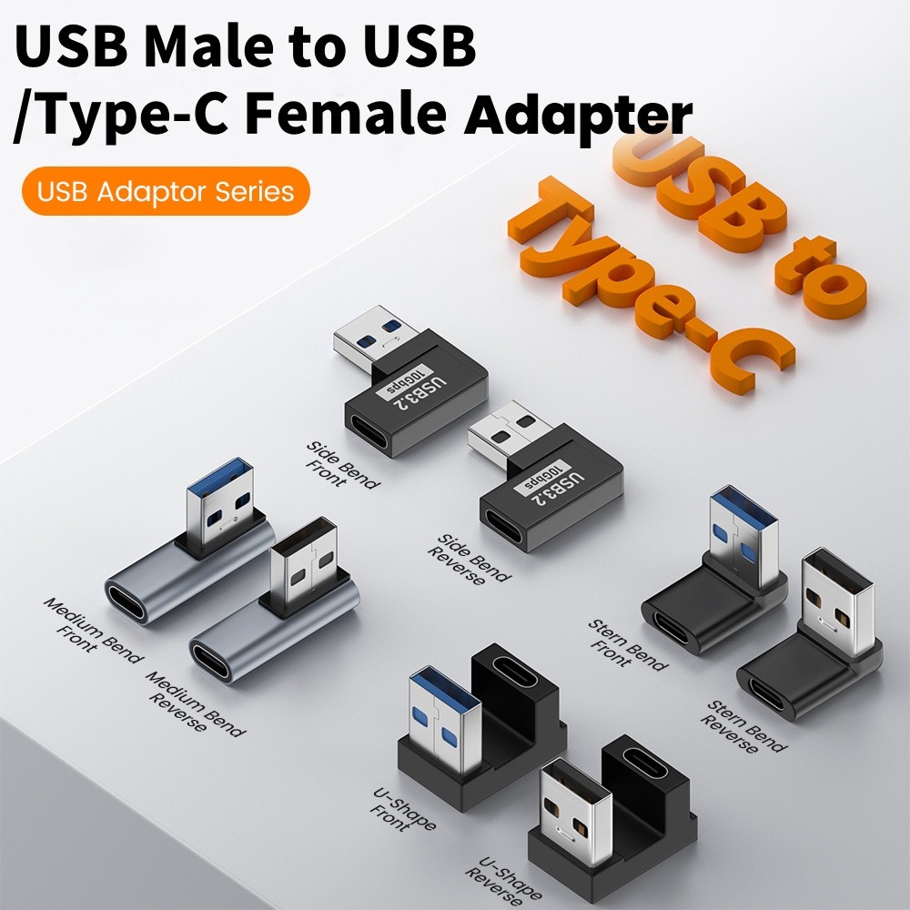 Usb3.2 เป็นอะแดปเตอร์ USB Connecter 10Gbps Type-C หญิงเป็น USB ชายแปลงหัวข้อศอกปลั๊กขยาย USB
