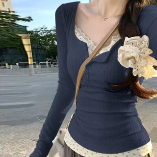 เสื้อแขนยาว สไตล์ฝรั่งเศสผ้าลูกไม้ลายดอกไม้