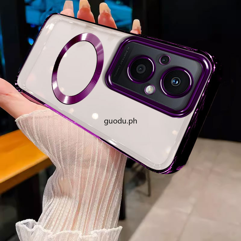 ปลอก OPPO Reno 7Z 5G OPPO Reno 8Z 5G เคสโทรศัพท์ Soft gold edge กันชนโปร่งใสพร้อมแหวนดูดแม่เหล็กโช้ค