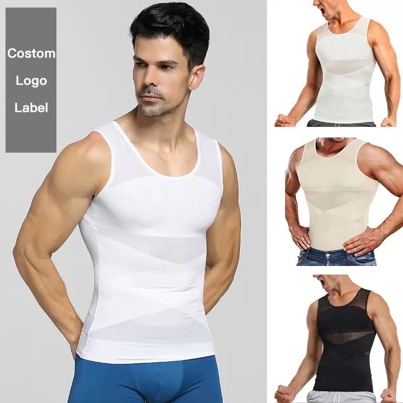 Body Shaper สําหรับผู้ชายแขนกุดหน้าอกและหน้าท้องกระชับท่าทาง Corrector เอวเสื้อผ้าการบีบอัดหน้าท้อง