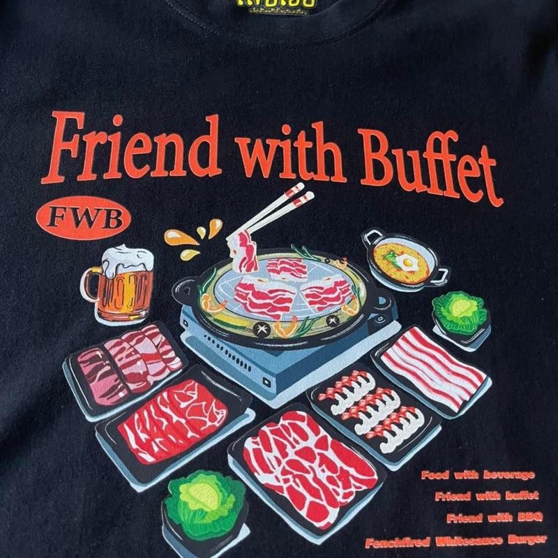 เสื้อผ้าฝ้าย100% FWB FriendsBuffet สีขาว ครีม และดำ