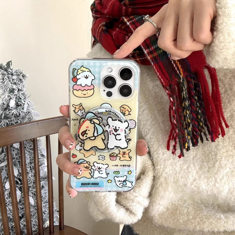 หมุนสายสุนัขวงเล็บแม่เหล็กเข้ากันได้กับiPhone16promaxเคสโทรศัพท์15/กันกระแทก13/กันกระแทก14Plus/หลุมขนาดใหญ่12เคสนิ่ม11/8น่ารักx ORCP