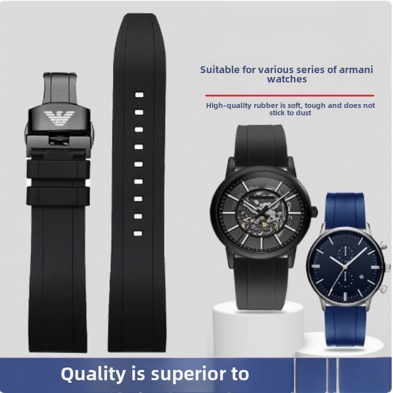 สายยางซิลิโคนขนาด 18-26 มม. สำหรับนาฬิกาจักรกล Armani AR60007/AR1895 - สายกันน้ำแบบหัวเข็มขัดผีเสื้อ