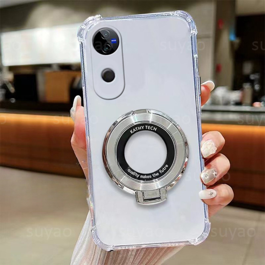 สําหรับVivo V50 5G V2427 2025 เคสโทรศัพท์ผู้ถือแหวนTPU Clearปลอกโปร่งใสAnti Dropถุงลมนิรภัยกันกระแทก