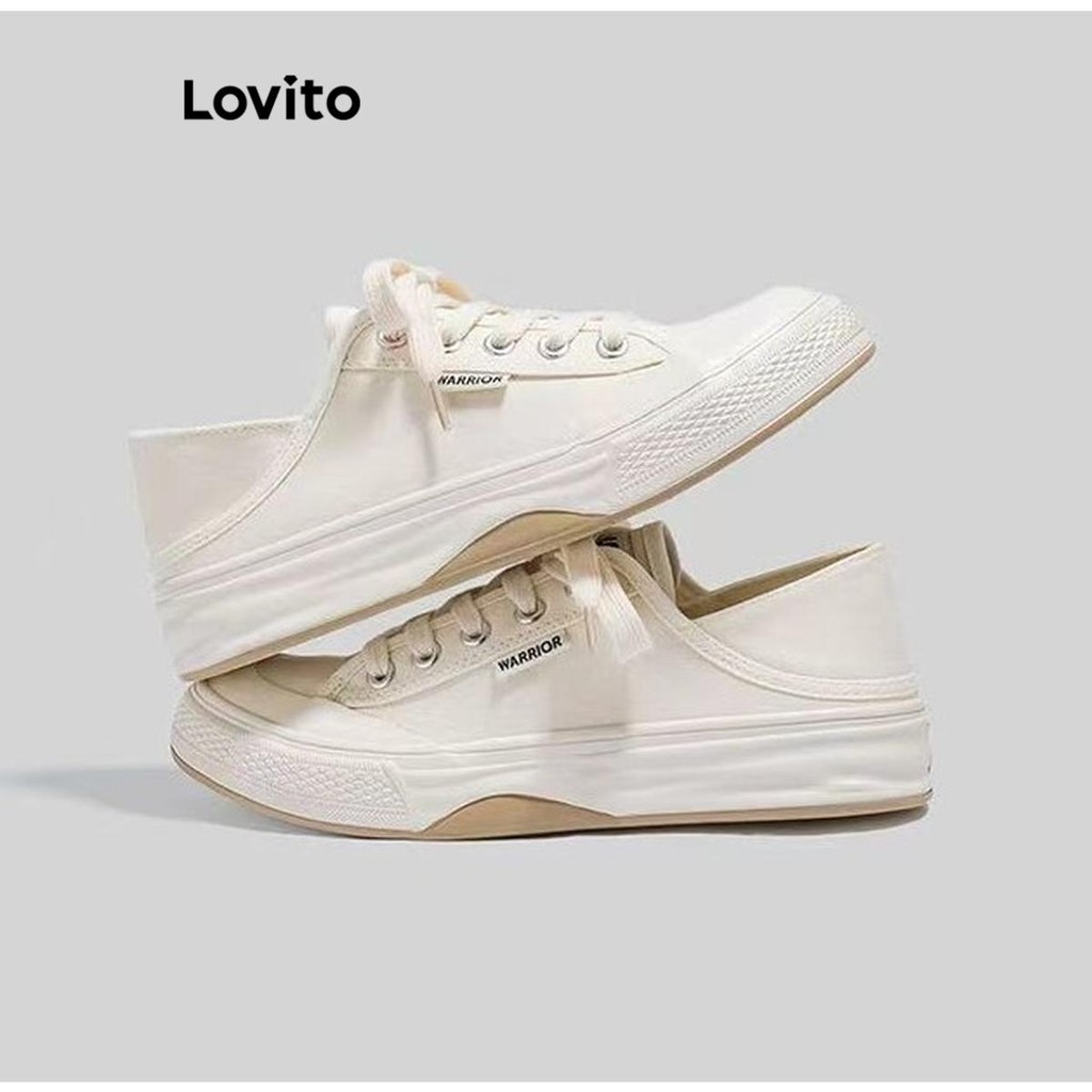 Lovito รองเท้าผ้าใบผูกเชือกทรงสูงสีขาวสไตล์สปอร์ต สุดคลาสสิกและใช้งานได้หลากหลายสำหรับผู้หญิง LFA58341