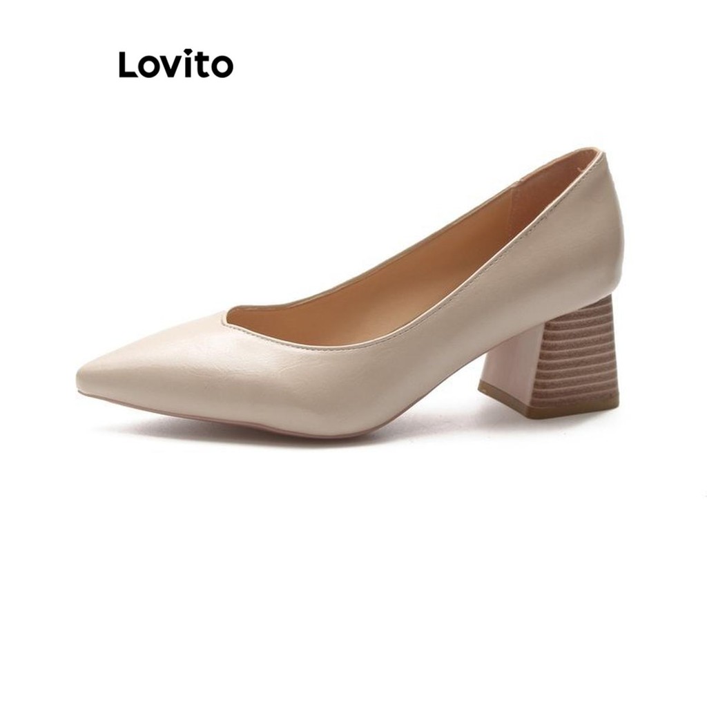 Lovito สง่างามสีพื้นสีอ่อนสไตล์อาชีพลายไม้ Gentle Nude สีอเนกประสงค์ การเดินทางHeel สําหรับผู้หญิง  LFA62106