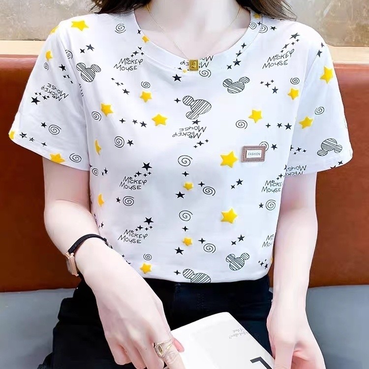 ฤดูร้อนผู้หญิงเสื้อยืดแขนสั้นหลวม Chic พิมพ์ออกแบบ All-Match Casual เสื้อขนาดเล็กอินเทรนด์ CQ ZBSI