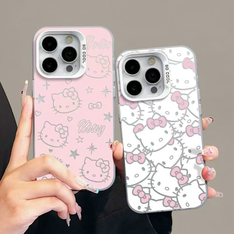 MD| เคส สำหรับ Samsung Galaxy A02 A02S A03 A03S A04 A04e A04S A05 A05S A10S A11 A12 A13 A14 A15 A20 A30 A20S A21S A22 A23 A24 A25 A31 A32 A33 A34 A35 A30S A50 A50S A51 A52 A53 A54 A55 สีเงินการ์ตูนเต็มจอคิตตี้รูขนาดใหญ่เคสโทรศัพท์ป้องกันการตก