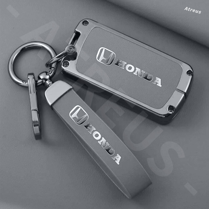 เคสกุญแจเหมาะสำหรับ Honda สีเทา พวงกุญแจ เคสป้องกันรอยกุญแจ หนังโลหะผสมสังกะสีฝาครอบ Full Wrap ฝาครอบกุญแจ สำหรับ Honda civic 11th gen fd fc eg fk HRV Jazz City Mugen Fit Vezel Accord BRV WRV Stream - รูปที่ 4