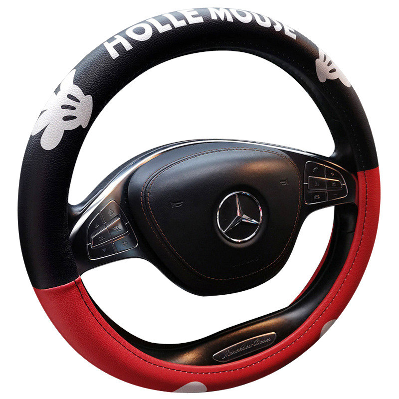 ที่หุ้มพวงมาลัยรถยนต์ระดับพรีเมียมพร้อมการพิมพ์ดิจิตอลการ์ตูนน่ารักหนังและหนังชุดพนักพิงศีรษะมิกกี้เมาส์ - รูปที่ 3