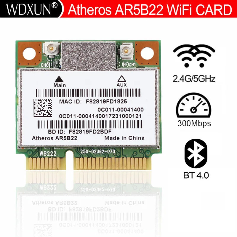 Atheros AR9462 AR5B22 WB222 Half Mini PCIe 802.11 a/b/g/n 300Mbps+Bluetooth4.0 การ์ด wifi