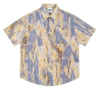 Pannofluxus เสื้อเชิ้ตผู้ชายแขนสั้นสีตัดกันแบบอเมริกันมัดย้อ…