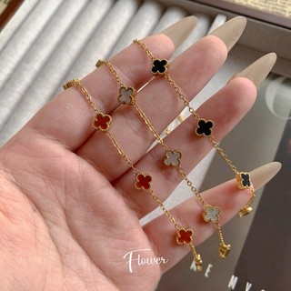 สร้อยข้อมือโคลเวอร์สี่ใบเหล็กไทเทเนียม9มม.สร้อยคอผู้หญิงเครื่องประดับพรีเมี่ยมไม่ซีดจางชุดสร้อยคอสร้อยข้อมือขายส่ง