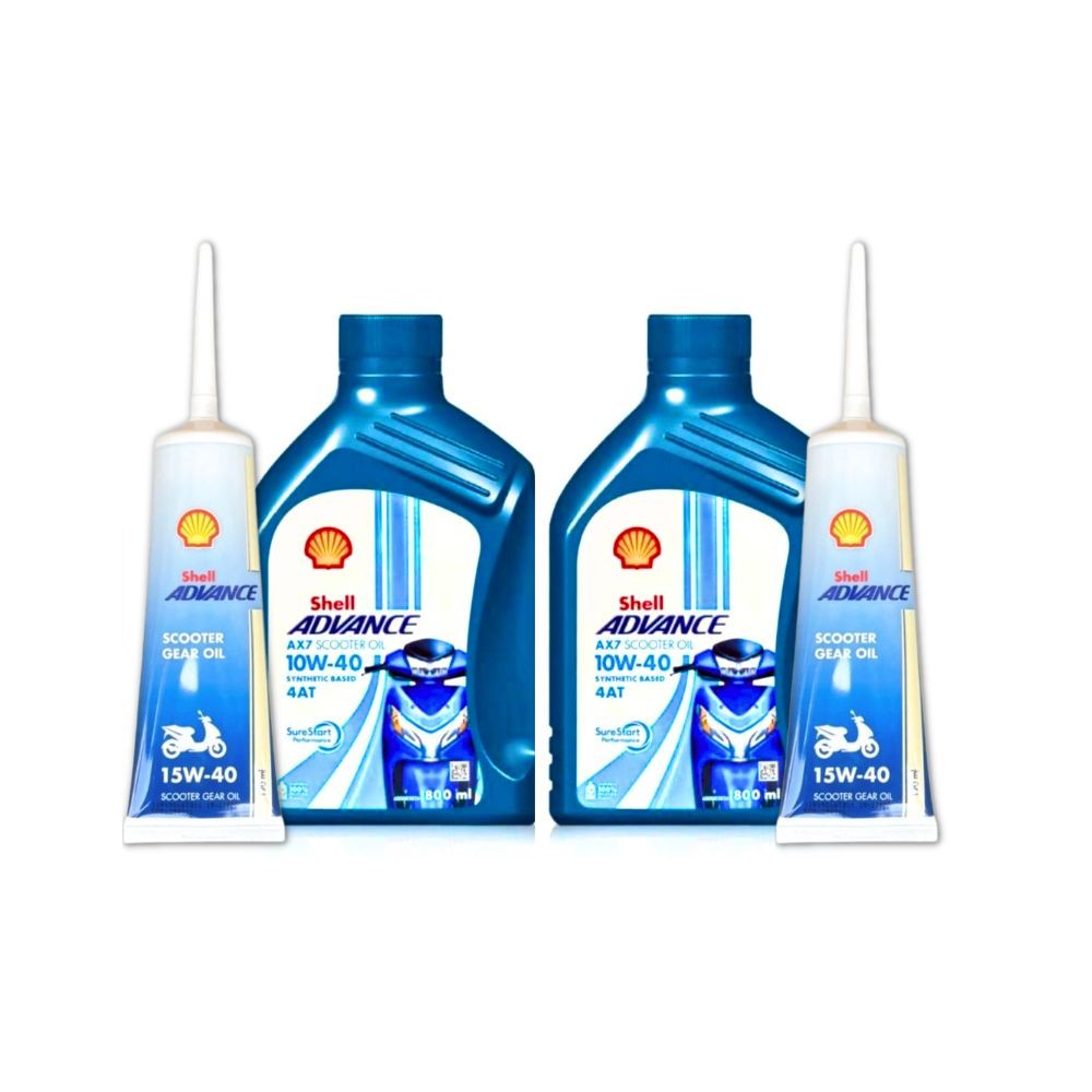 Shell AX7 10W-40 Scooter จำนวน 2 ขวด + น้ำมันเฟืองท้าย Shell 2 หลอด