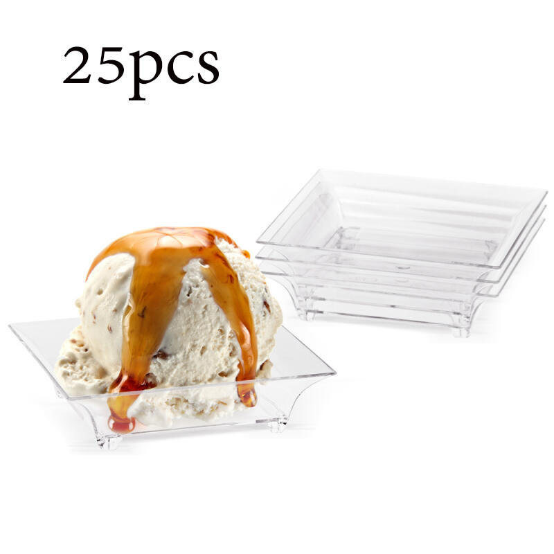 25pcs จานซอสมินิแบบสี่เหลี่ยมจตุรัสพลาสติกใช้แล้วทิ้ง ขนาด 1 ออนซ์ ถ้วยขนมหวานมินิ จานเค้กใส่หนา จานอบเบเกอรี่