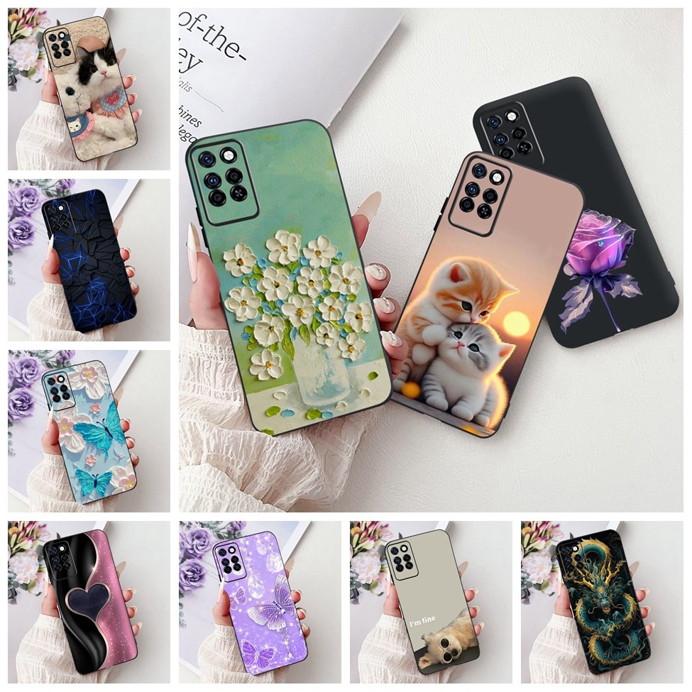Infinix Note 10 Pro กรณี X695 ซิลิโคนสีดําแฟชั่นผีเสื้อดอกไม้น่ารักการ์ตูนแมว Cool ตลกกันกระแทกกันชน