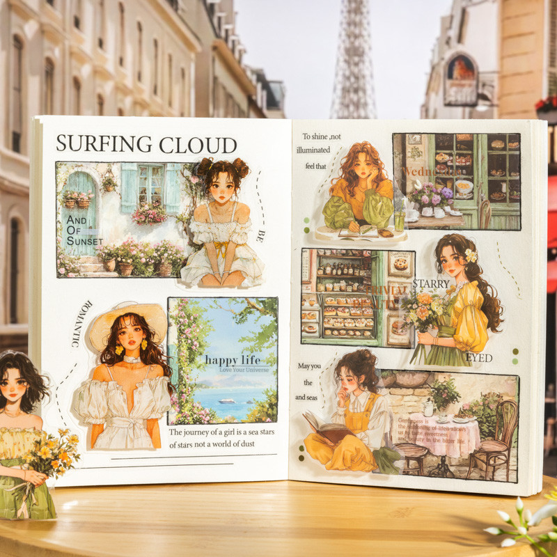 Mr. Paper 18 ชิ้น/ถุง สติกเกอร์ PET ถุง วันหยุด ผ่อนคลาย ชีวิต ฉาก สาว งาน รูปแบบ สติกเกอร์คอลลาจบัญ