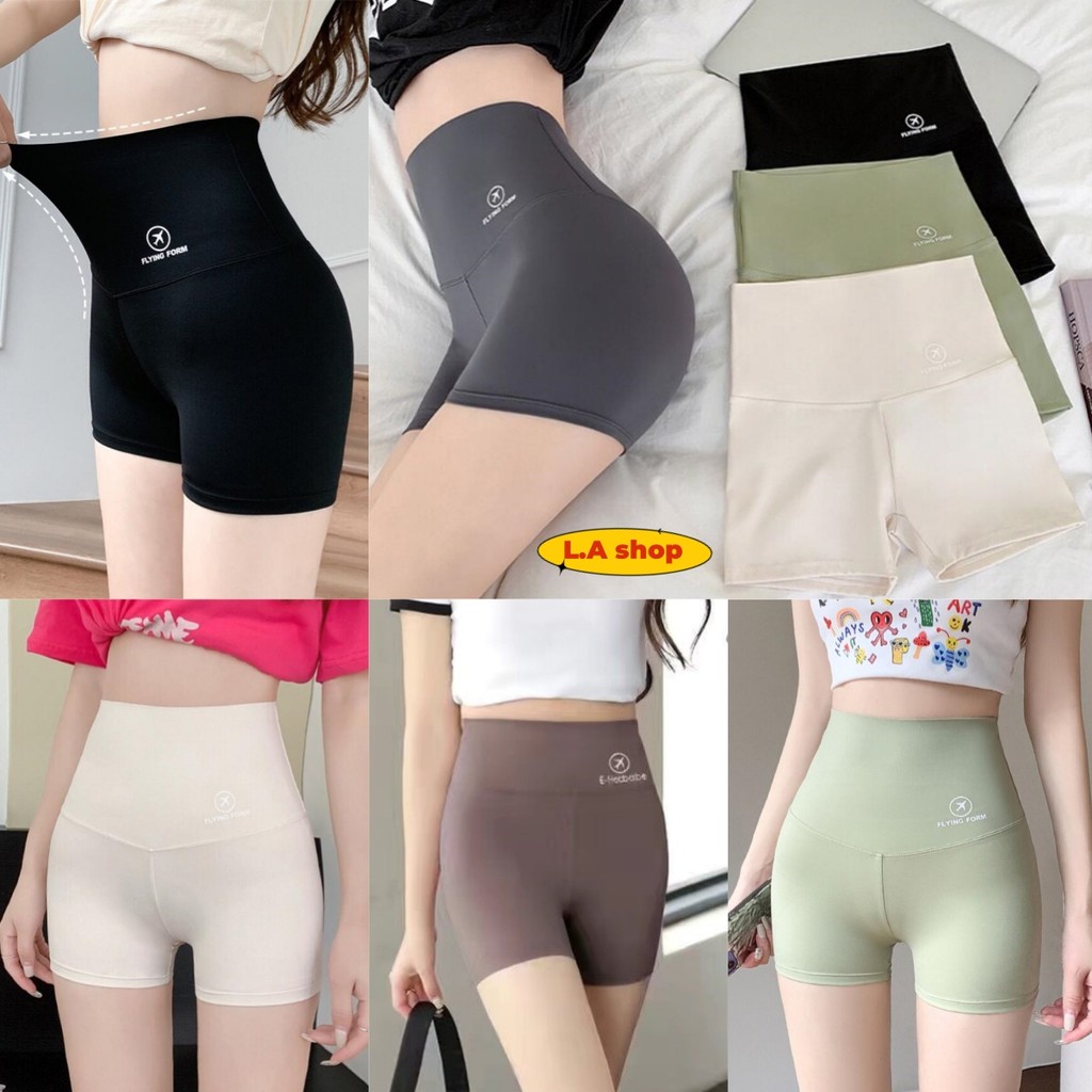 L.A Shop★สไตล์ใหม่★ กีฬา กางเกงกีฬาขาสั้นเอวสุูงธรรมดา น่ารักๆกางเกงโยคะออกกําลังกาย ดีไซน์ลายพาด ขอบเอวสูง "KK11013"