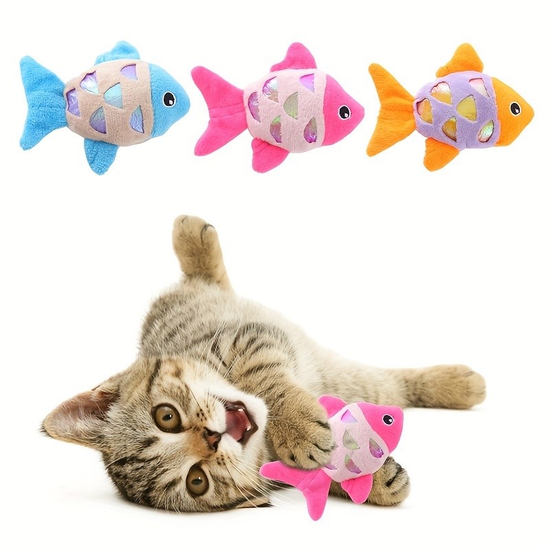 ของเล่นแมว Whisker Wonders 1 ชิ้น ตุ๊กตาปลาสุดน่ารักพร้อมกระดาษย่น ทนทานต่อการกัด อุปกรณ์ทำความสะอาดฟันสำหรับสัตว์เลี้ยง
