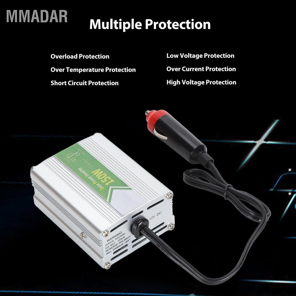 MMADAR 150W รถอินเวอร์เตอร์ไฟบุหรี่ 12V to 220V แบตเตอรี่ประสิทธิภาพสูง Step Up อินเวอร์เตอร์แรงดันไฟฟ้า Converter