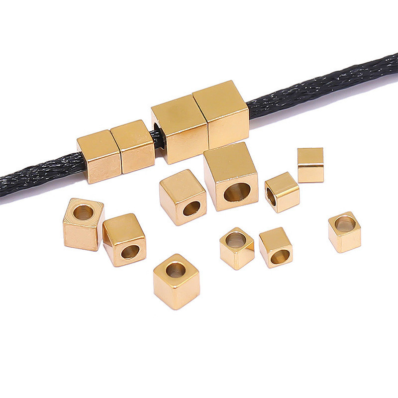 ลูกปัดสเปเซอร์ สเตนเลส ทรงสี่เหลี่ยม สีสูญญากาศ สําหรับทําเครื่องประดับ สร้อยข้อมือ diy