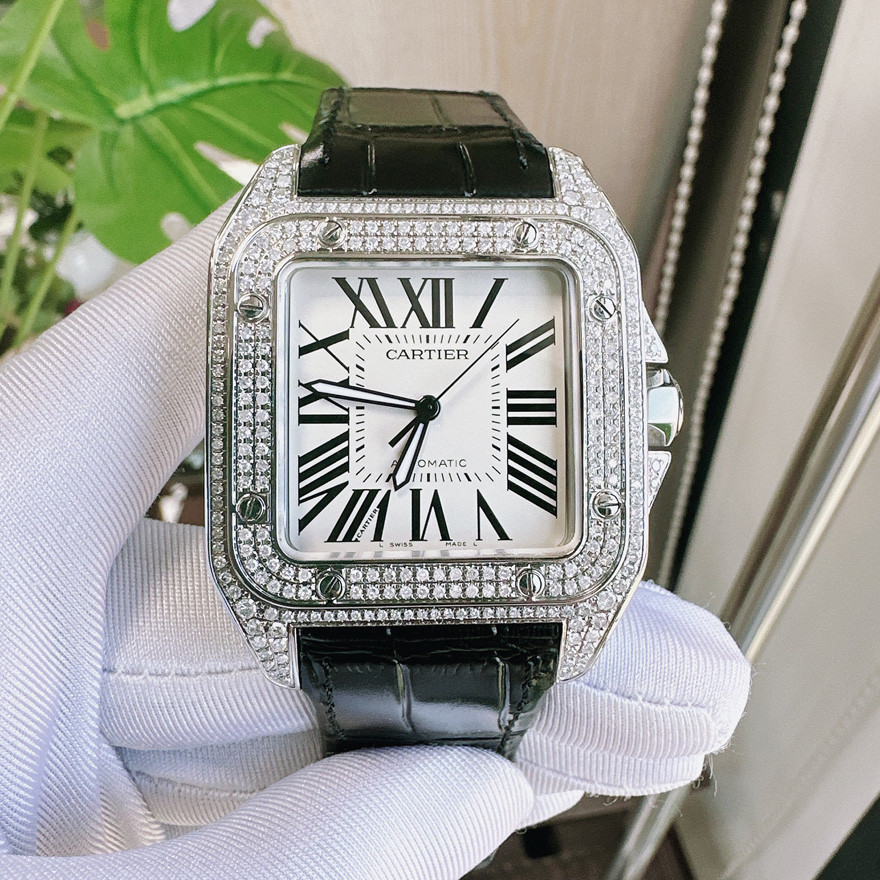 นาฬิกาข้อมือ Santos Cartier Cartier ประดับเพชร ขนาดใหญ่ สําหรับผู้ชาย 5041 มม.