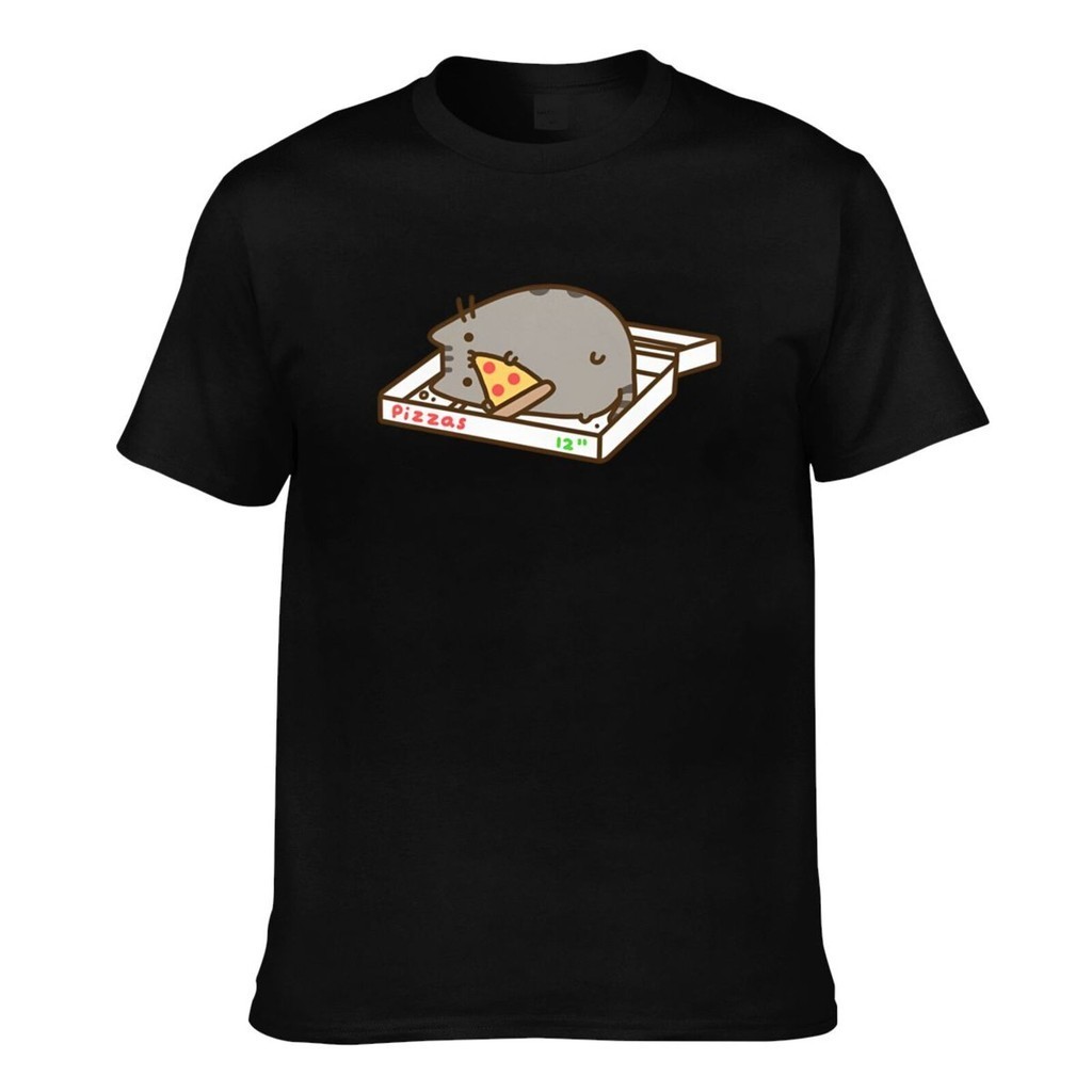 Pusheen The Cat Pizza Box Pusheen Eating Pizza สวมใส่สบายเสื้อยืดบุรุษสร้างสรรค์
