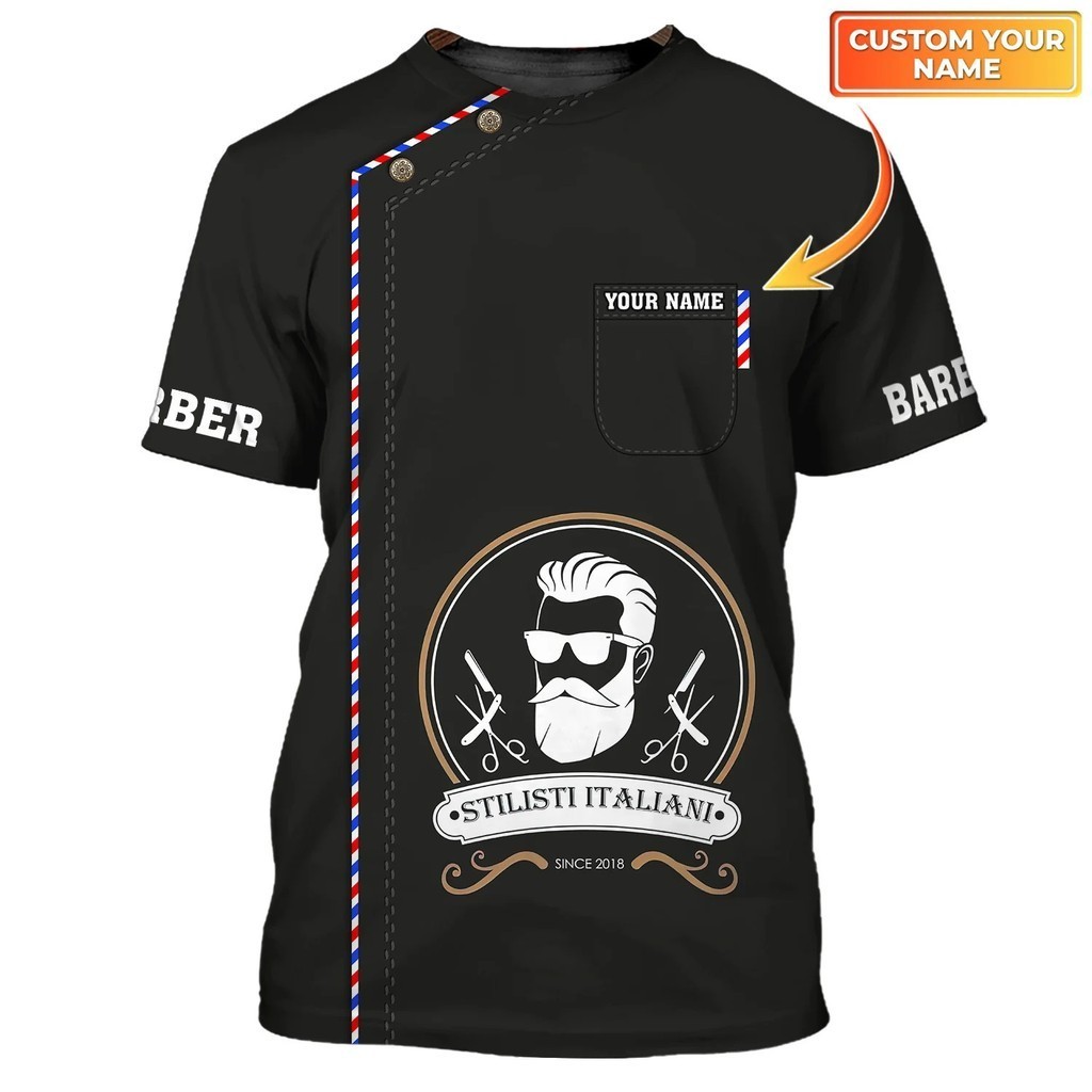 ใหม่ล่าสุดฤดูร้อนผู้ชายเสื้อยืดร้านตัดผมส่วนบุคคลชื่อ 3D พิมพ์ t เสื้อ Unisex Casual Tops คลาสสิกตัดผมชุด DW160