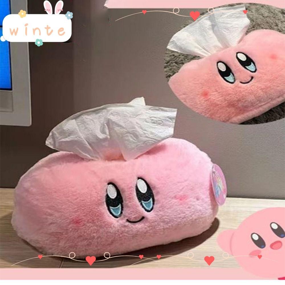 Winte Kirby กล่องใส่ทิชชู่ ผ้ากํามะหยี่ขนนิ่ม สีชมพู กล่องเก็บทิชชู่ในรถ สร้างสรรค์ การ์ตูน ผ้าเช็ดปาก ที่ใส่ทิชชู่ ตกแต่ง