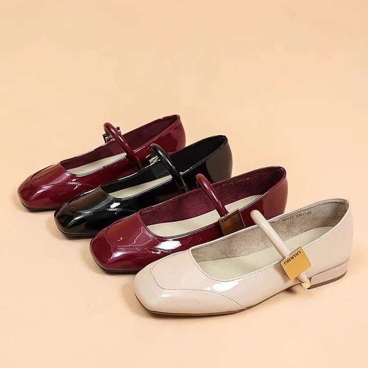 【Sunday Diary】รองเท้าแมรี่เจน Mary Janeพื้นแบน หัวกลม สีแดง สไตล์ฝรั่งเศส สําหรับผู้หญิง
