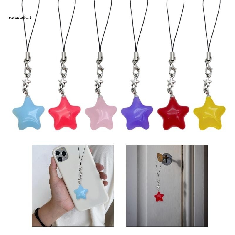 พวงกุญแจเรซิ่น รูปดาว สีสันสดใส พร้อมสายคล้องข้อมือ และสายคล้องโทรศัพท์มือถือ