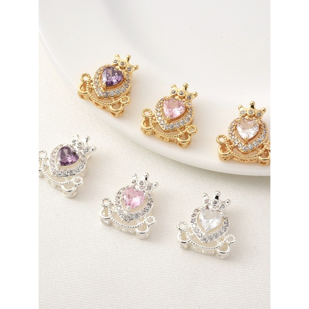 Spacer ลูกปัดทองแดงชุบ 14K ทองแท้ Micro-Inlaid Zircon Crown Four-Way Spacer ลูกปัด Handmade diy สร้อยข้อมือเงินตกแต่งวัสดุ