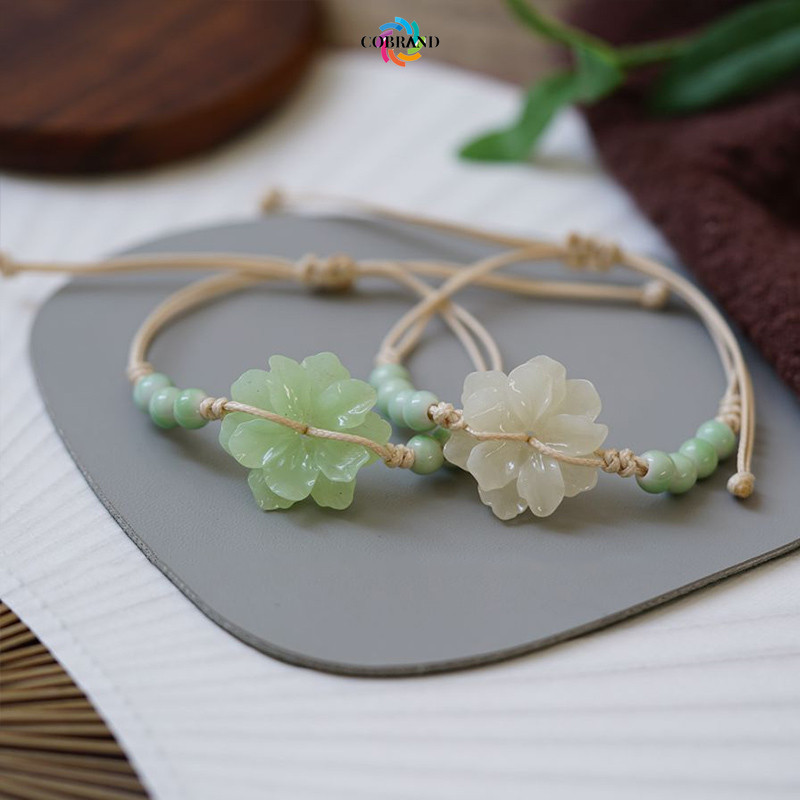 พร้อมส่ง ใหม่สไตล์จีนดอกไม้ถักสร้อยข้อมือมือ Niche สร้อยข้อมือวินเทจชาติลมเซรามิก