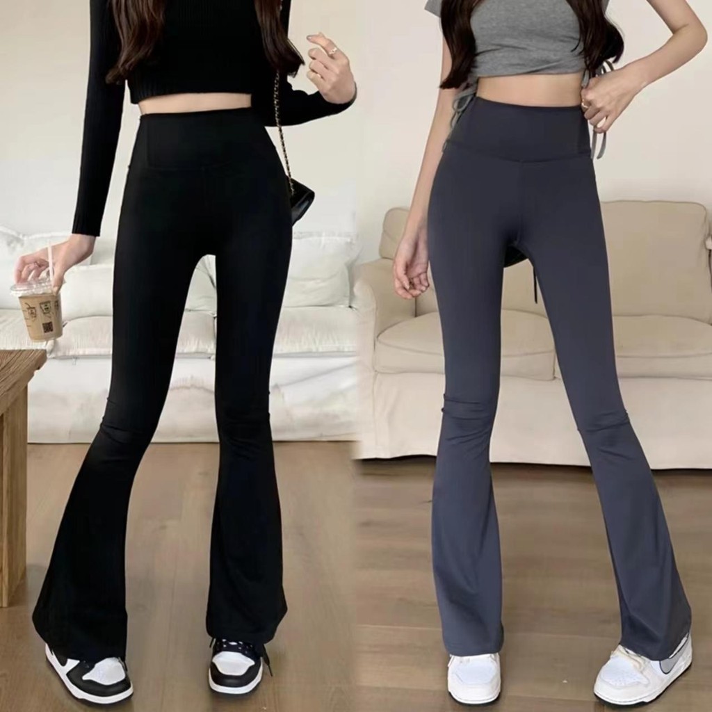 cherryshop🍒พร้อมส่ง กางเกงขาม้าผู้หญิง กางเกงขาบาน สายฝอเอวสูง ขากว้างทรงตรงทรงสวยทันสมัย ​​หลวมและลำลอง skinny