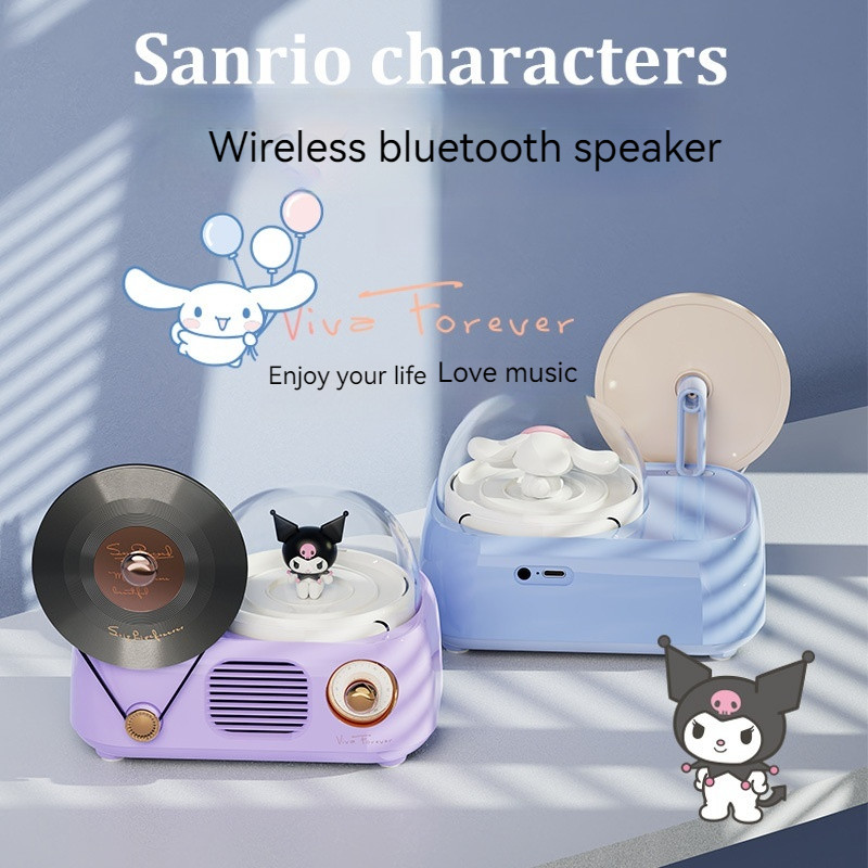 Sanrio Bluetooth Audio Record Player Design Cinnamorol Desktop ลําโพงบลูทูธไร้สายแบบพกพาของขวัญวันเกิด