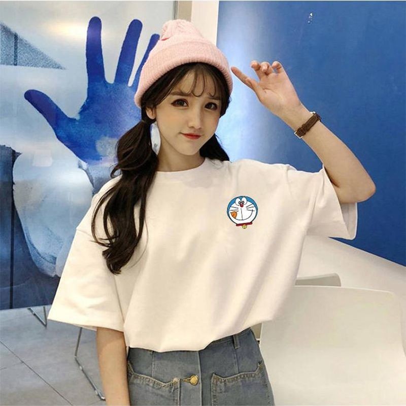 ฤดูร้อนใหม่ผู้หญิงเรียบง่าย อินสตาแกรม สไตล์รอบคอแขนสั้นเสื้อยืดเวอร์ชั่นเกาหลีหลวมและทันสมัยผู้หญิง