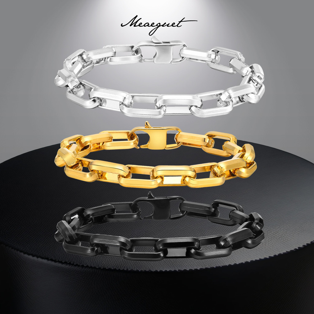 Meaeguet Hip Hop เครื ่ องประดับ Paperclip สร ้ อยข ้ อมือโซ ่ สําหรับผู ้ ชายสี ่ เหลี ่ ยมผืนผ ้ า Link Chain สร ้ อยข ้ อมือปรับได ้