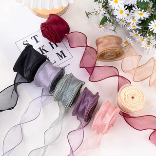 50หลาม ้ วนริบบิ ้ นผ ้ าไหม 40 มม.ซาตินริบบิ ้ น Organza ริบบิ ้ นของขวัญห ่ อ Handmade งานแต ่ งงานวันเกิด Party Decor โบว ์ Diy Craft