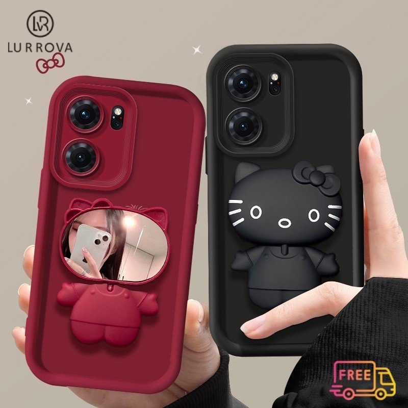 เคส OPPO Reno12 F 5G Reno12 5G Reno11 F Reno 11 5G Reno 11 Pro 5G Reno 10 5G Reno 8T Reno 8Z 5G Reno 7Z 5G Reno7 Reno8 Reno4 Reno5 Cat mirror holder anti drop TPU เคสโทรศัพท์ anti drop TPU