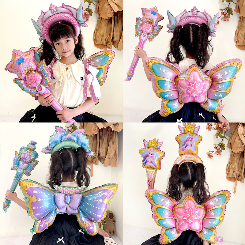 การ ์ ตูน Balala Little Magic Fairy ปีกผีเสื ้ อ Magic Stick บอลลูนวันเด ็ กสาววันเกิดตกแต ่ ง