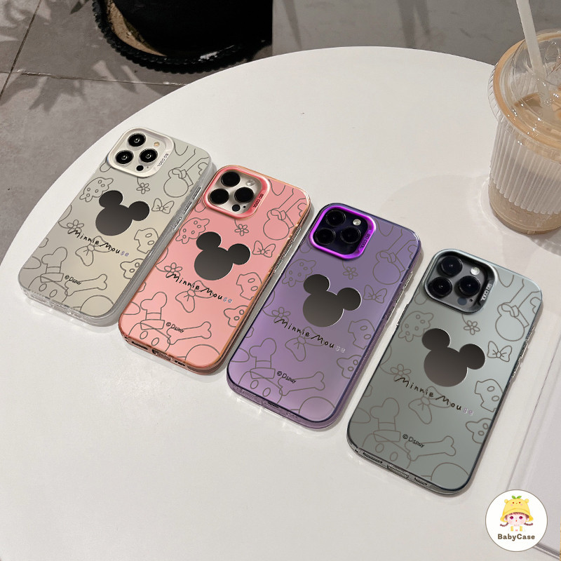 การ์ตูนน่ารักมิกกี้เมาส์ชุบโลหะเลนส์ iPhone 15 11 13 12 14 7Plus Pro Max XR X XS MAX 7 14 6s 15 6 8 Plus SE