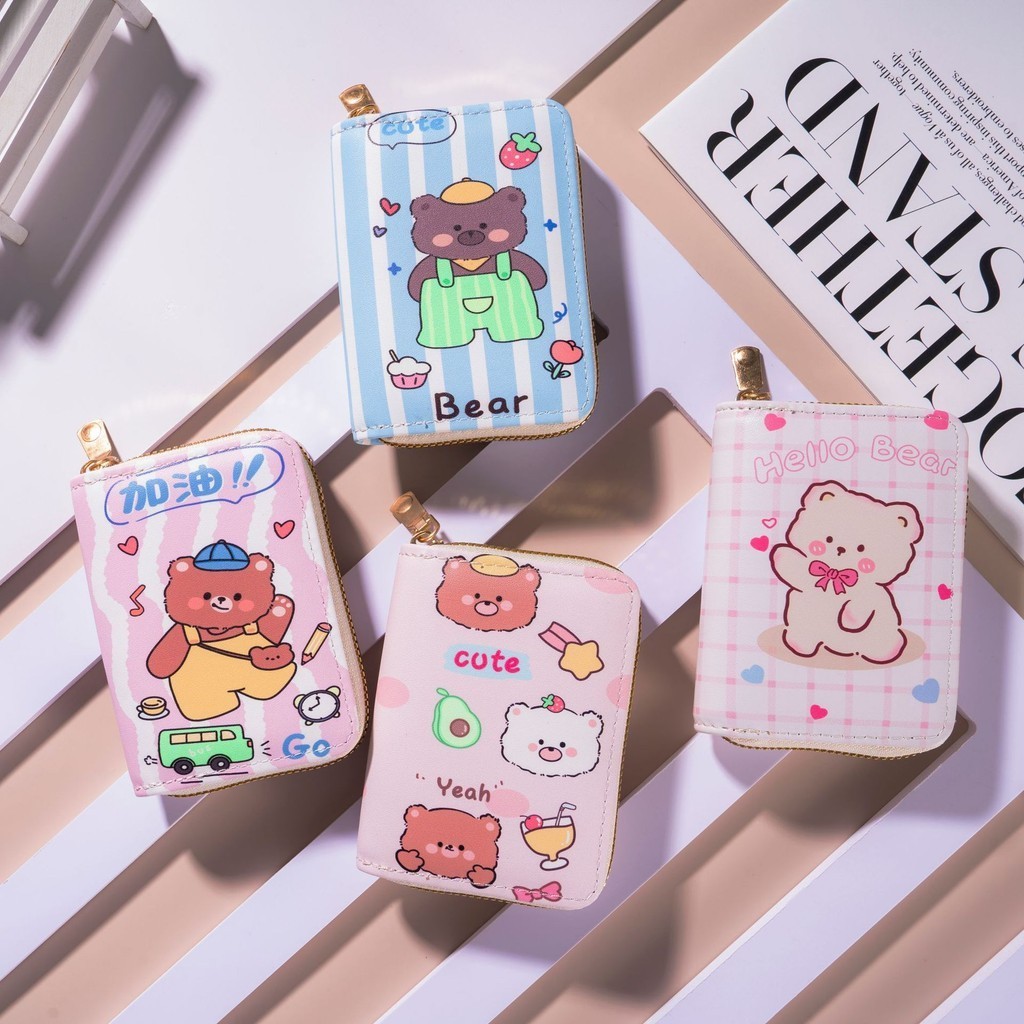 กระเป๋าสตางค์ใบสั้น กระเป๋าซิปรอบลายการ์ตูน PU Leather มีซิปขนาดเล็กสะดวกในการจัดเก็บ