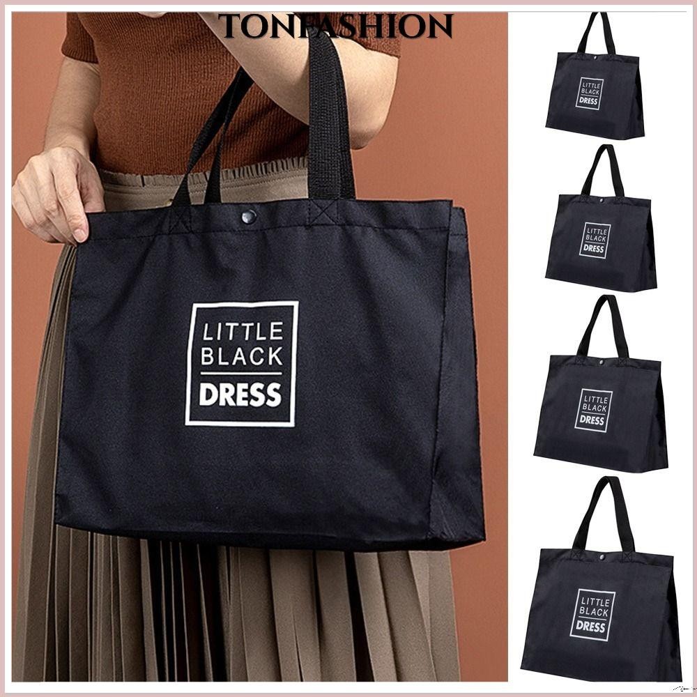 Tonfashion ECO Friendly Shopping Bag, Cloth Reusable Black Tote Bag, พับได ้ ความจุขนาดใหญ ่ Shopper กระเป ๋ าสะพายไหล ่