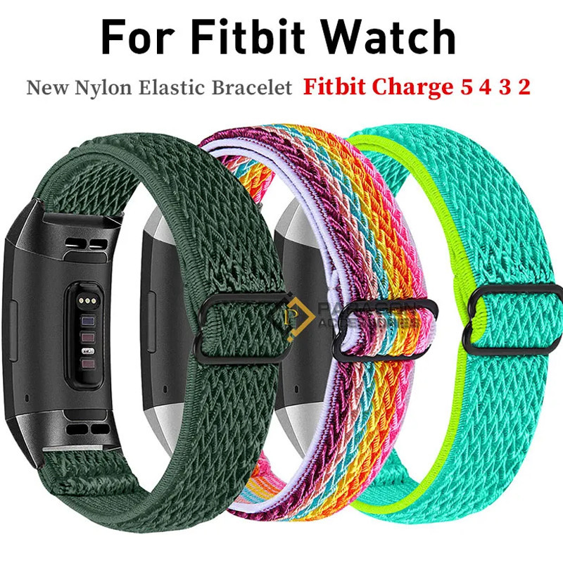 ใหม่ไนลอนสร้อยข้อมือยืดหยุ่น Band Loop สําหรับ Fitbit Charge 5 4 3 2 ทอกีฬานาฬิกาสายรัดข้อมือสําหรับ Fitbit Charge 3 4 se