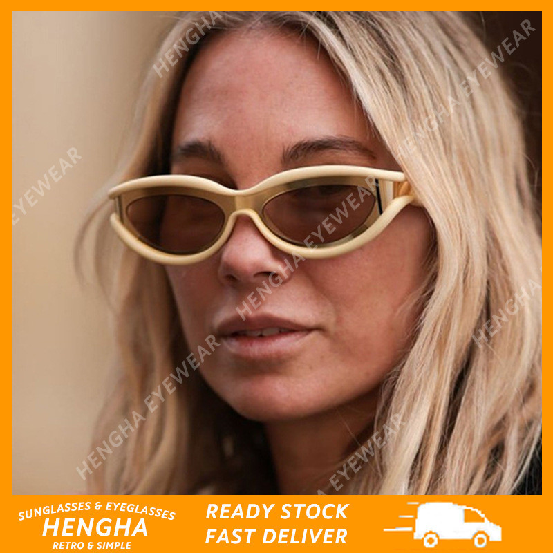 (HENGHA Western Fashion Cat Eye แว ่ นตากันแดดสําหรับผู ้ หญิงกรอบเล ็ กรูปไข ่ Sun Shading แว ่ นตากันแดดสําหรับผู ้ หญิง